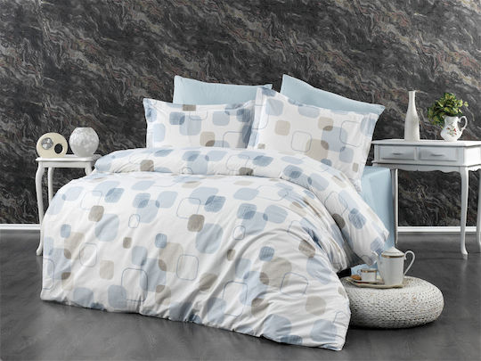 Dimcol Duvet Cover Cotton Single 160x240 Melina 707 White-light Blue