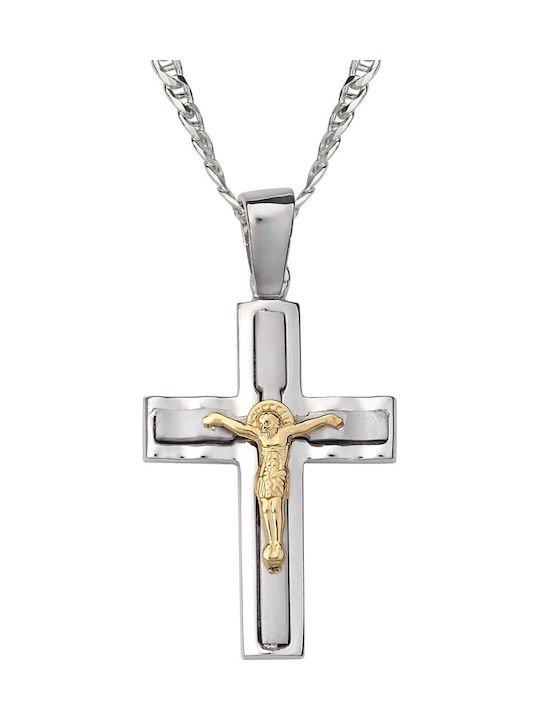 Verorama Men's Cross with the Crucified from Gold Plated Silver with Chain