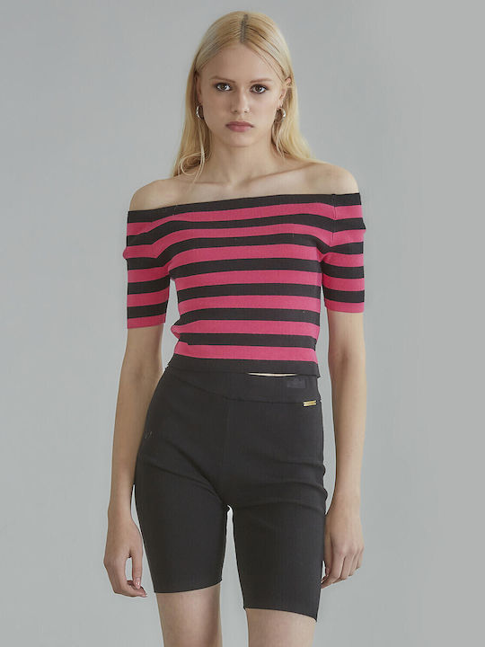 Γυναικείο Crop Top Off-Shoulder με Λαιμόκοψη Χαμόγελο Μαυρο