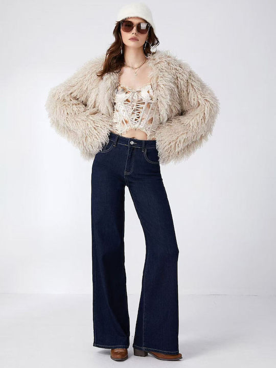 High Waist Women's Jean Trousers Flared Dark Blue
