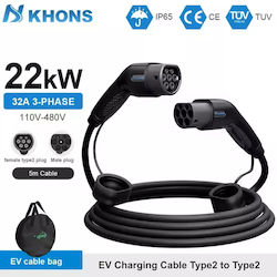 Khons Electric Car Three-phase Charging Station Cable 5m Type 2 - Type 2 KH22K3235M Khons Electric Car Three-phase Charging Station Cable 5m Type 2 - Type 2 KH22K3235M