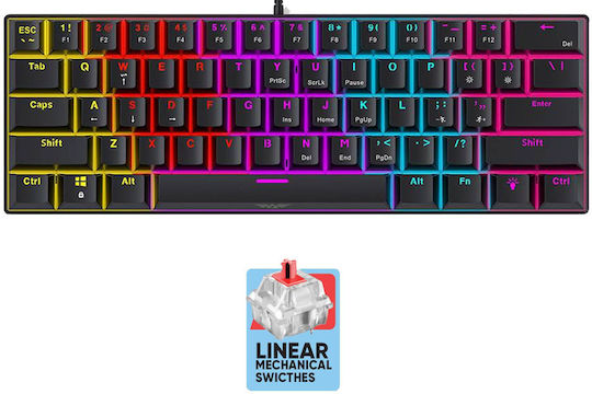 MKA-1C Gaming Mechanical Keyboard 60% with Custom Red switches and RGB lighting (English US)
