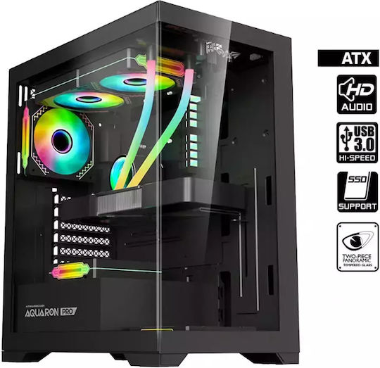 Armaggeddon Aquaron Pro Gaming Full Tower Κουτί Υπολογιστή με Πλαϊνό Παράθυρο Μαύρο