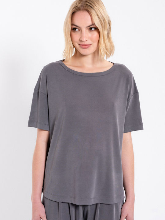 Women's Blouse Short Sleeve Philosophy Grey