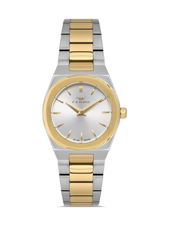 Ferro Herrenuhr 22mm Batterie mit Gold Metallar...