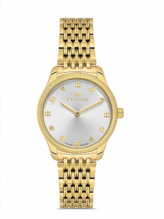 Ferro Herrenuhr 30mm Batterie mit Gold Metallarmband