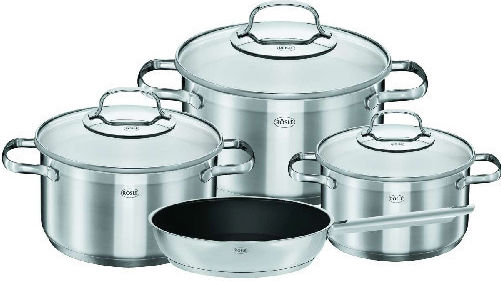 Rosle Elegance Stainless Steel Cookware Set Silver with Non-stick Interior Coating 4 Pieces