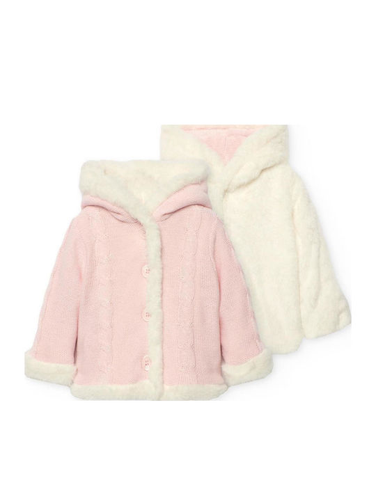 Kinderstrickjacke Baumwolle mit Kapuze Pink
