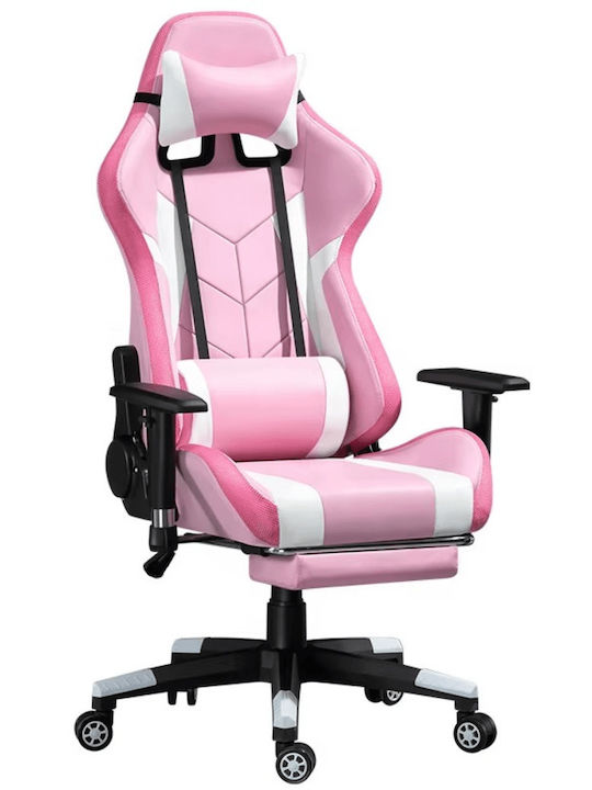 GAMING-XL-DJ-262F-PINK-WHITE Gaming Chair with Adjustable Arms and Footrest Pink