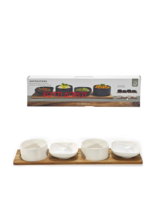General Trade Porcelain Dessert Divided Serving Tray Natural-White Ø11cm 50x13cm 4pcs