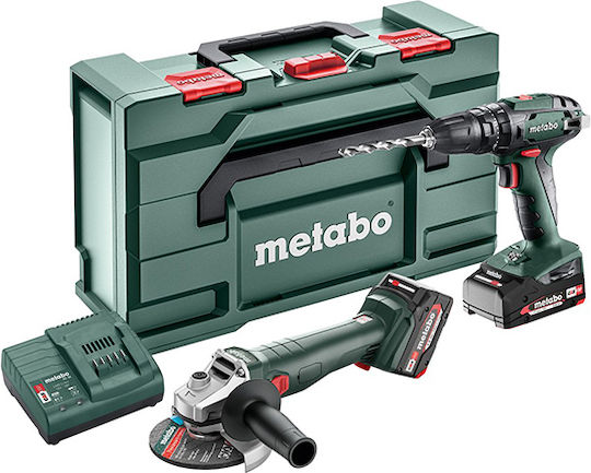 Metabo Combo 2.4.4 Set Angle Wheel & Impact Drill Driver 18V with 2 Batteries 2Ah - 4Ah and Case