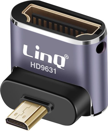 Linq 8K UHD HDMI Female to Micro HDMI Male 90° Right Angle Compact Video Adapter Gray