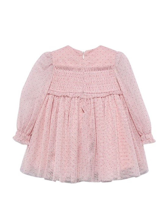 Children's Dress Long Sleeve Tulle Rose Petal