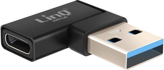 Linq Usb-c Към Usb-a Мъжки Ляв Ъглов Адаптер За Зареждане И Пренос 10Gbps Черен