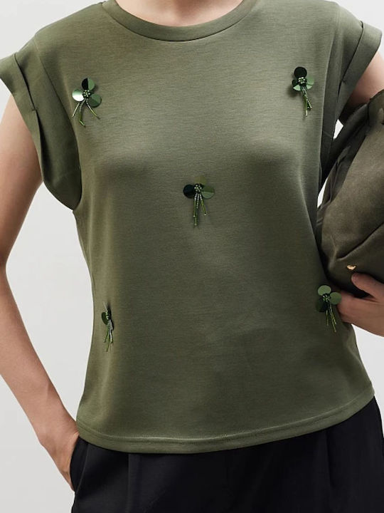 BSB Damen Bluse Kurzärmelig Khaki