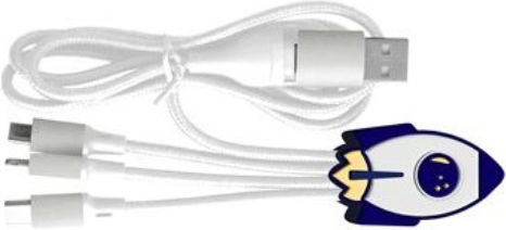 Yello Koko Andy 3 In 1 Usb-c Micro-usb Lightning To Usb-a 3a Rocket Keyring Cable White Blue