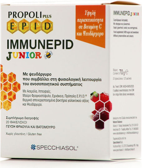 Specchiasol Propoli Plus Epid Immunepid Junior Supplement for Immune System Support 20 Sachets Strawberry