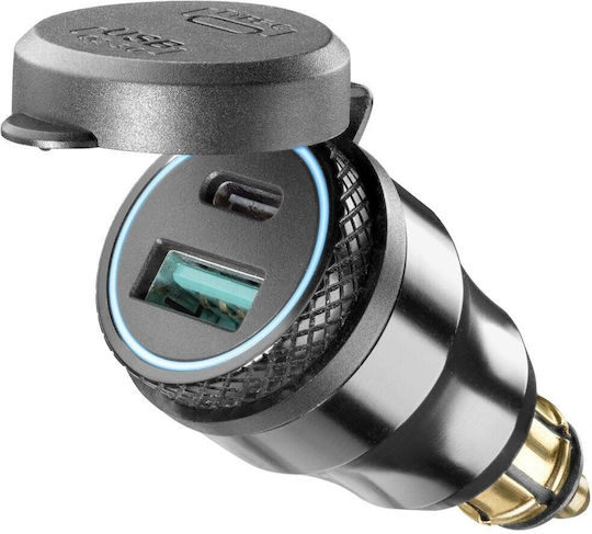 Автомобилен Зарядно Устройство Interphone От Автомобилен Запалка Към 1x USB-C Женски 1x USB-A Женски Черно