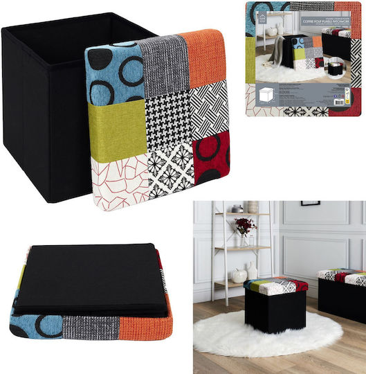 Stool For Living Room Collapsible With Storage Space Upholstered with Fabric Multicolored Patches 38x38x38cm