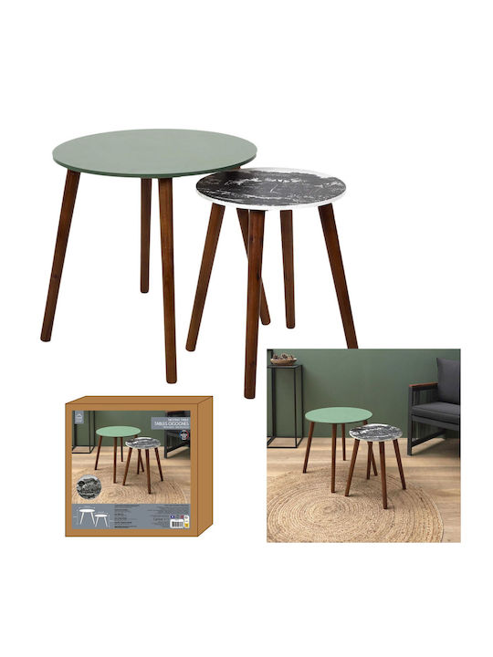 Rundes Zigon-Set Holz Grün/Schwarz 2Stück M43xL43xH48cm