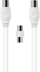 Force Power Tv Cable Coaxial 9.52mm Male Female 2m Adapter Male Male White