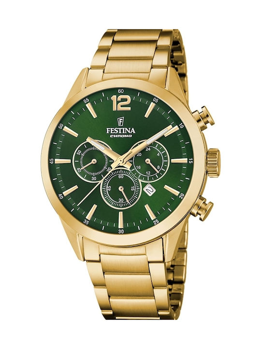 Festina Men's Watch Chronograph Battery with Gold Stainless Steel Bracelet