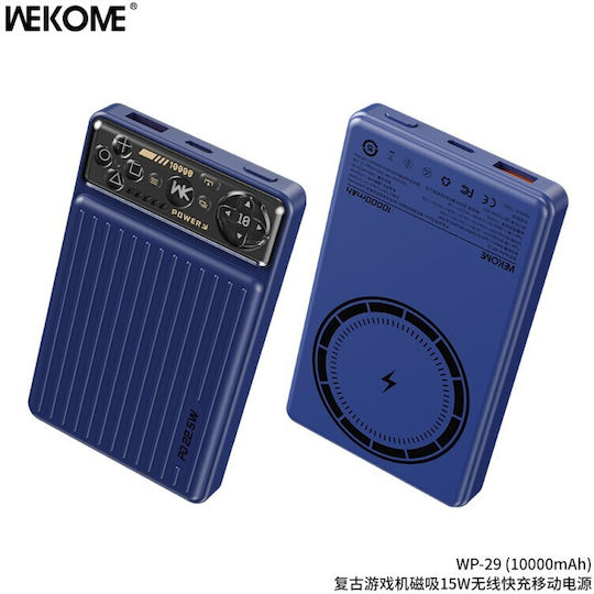 WK WP-29 Power Bank 10000mAh 15W with USB-A Port and USB-C Port Blue