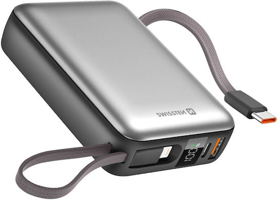 Swissten Space Power Bank 20000mAh 22.5W με Θύρα USB-A και Θύρα USB-C Power Delivery Ασημί