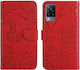 Skin Feel Butterfly Peony Wallet Synthetic Leather Red (Vivo V21 5G)