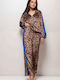 Damen Blau Set mit Hose Leopard