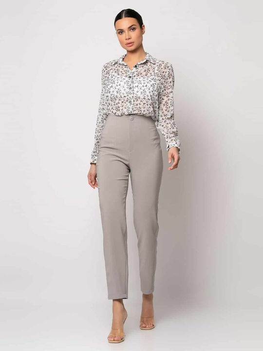 Damen Hoch tailliert Stoff Hose Gray