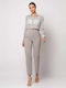Damen Hoch tailliert Stoff Hose Gray