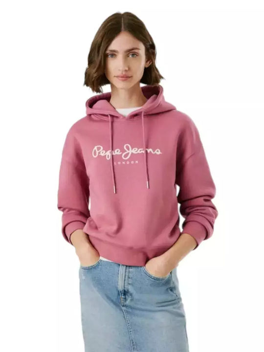 Pepe Jeans Μακρύ Γυναικείο Φούτερ με Κουκούλα Ροζ