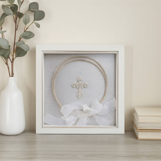 White Wooden Wedding Crown Case Silver Cross 30x30
