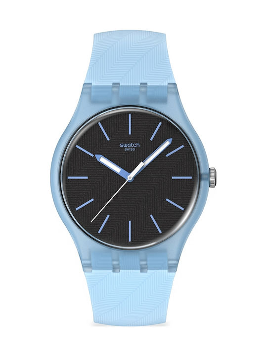Swatch Bioceramic Γυναικείο Ρολόι Μπαταρίας με Γαλάζιο Καουτσούκ Λουράκι