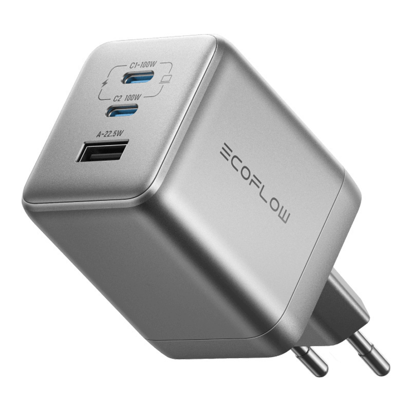 EcoFlow Φορτιστής Χωρίς Καλώδιο GaN με Θύρα USB-A και 2 Θύρες USB-C 100W Quick Charge 3.0 / Quick Charge 2.0 Ασημί (Rapid Pro)