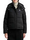 Women's Short Puffer Jacket for Winter with Hood Black