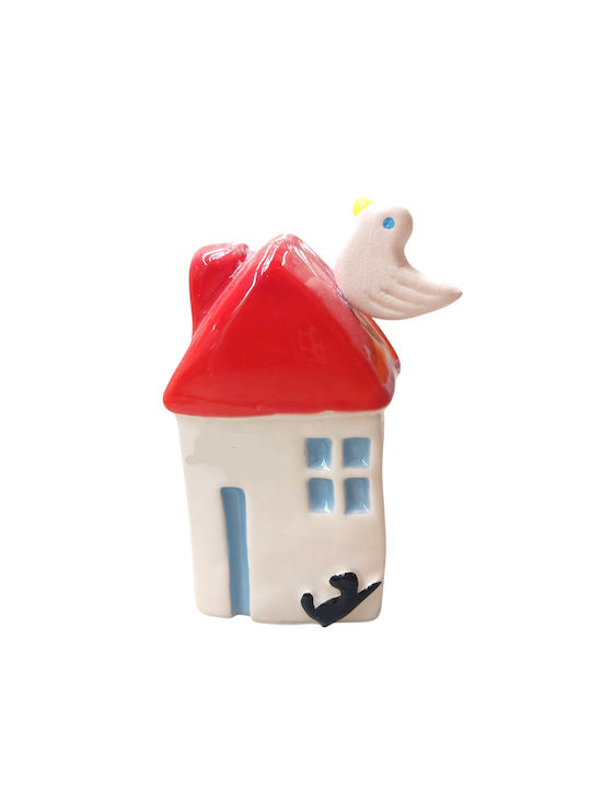 Press Papier Ceramic Alb Roșu Căsuță Handmade 5x11 Cm