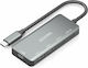 Aisens USB Хъб 4 Порта USB 2.0 с USB-C Интерфейс Ethernet Сив