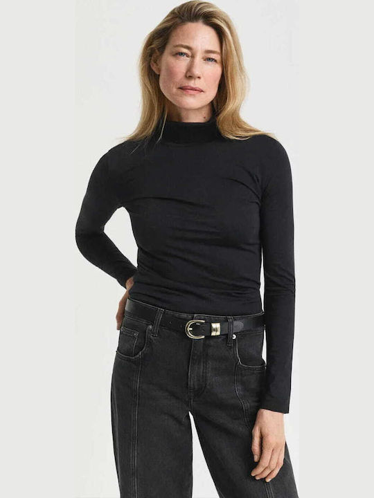 Damen Bluse Baumwolle Rollkragenpullover Black