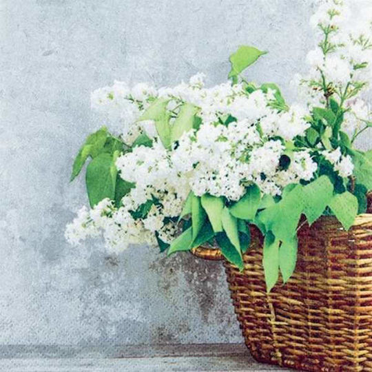 Decoupage Napkin 1 Piece 33x33 White Basket Flowers