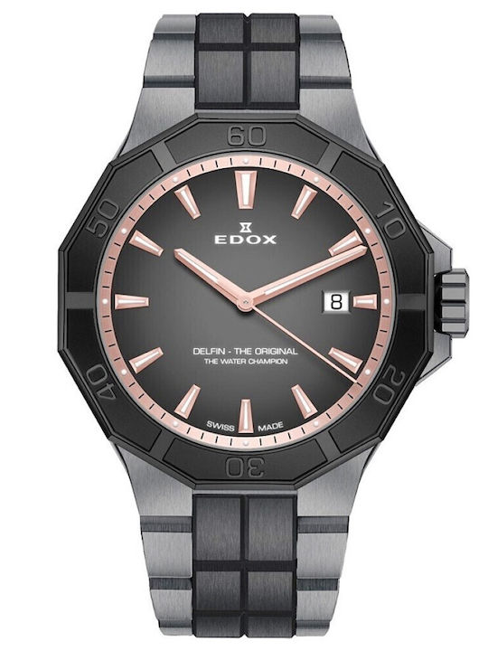 Edox Delfin Men's Watch Battery with Black Metal Bracelet