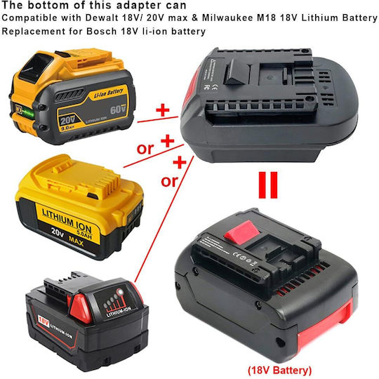 Adapter Μπαταρίας Εργαλείου Dm18bs Bosch Gba Professional System Tool Dewalt 20v & Milwaukee 18v Bw Batteries