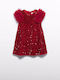Children's Dress Short Sleeve with Sequins Red
