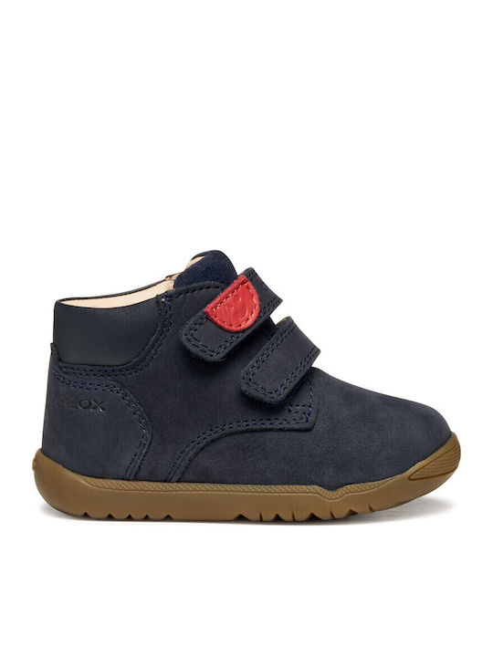 Geox B Macchia Leather Kids Boots with Velcro Blue