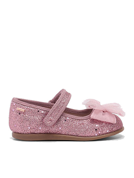 Kids Anatomic Leather Ballerinas with Hoop & Loop Closure Pink