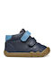 Leather Kids Boots Barefoot with Hoop & Loop Closure Navy Blue