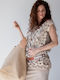 Damen Bluse Baumwolle Ärmellos Blumen Beige