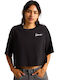 Classic Script Women's Crop Top Cotton Short Sleeve Black