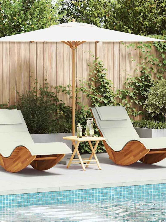Deckchair Double Wooden with Cushion Beige 2pcs 60x154x74cm.